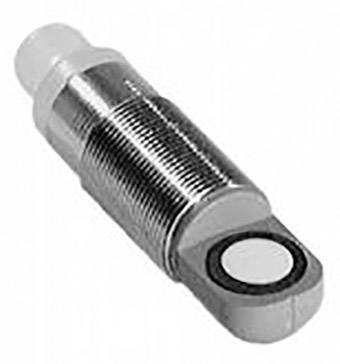 Ein zylindrischer Sensor mit Metallgehäuse und glatter, reflektierender Oberfläche; geeignet für industrielle Anwendungen.
