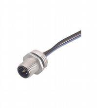 Steckverbinder mit Kabel, silberner Zylinderkörper, schwarze Drähte. Geeignet für elektronische Verbindungen.