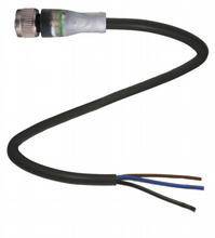 Schwarzes Kabel mit Steckverbinder am linken Ende, abisolierte Drähte am rechten Ende, zur Verbindung elektronischer Geräte.