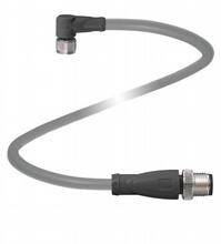 Abgewinkeltes Verbindungskabel mit schwarzem Stecker an beiden Enden, geeignet für elektrische Anschlüsse in industriellen Anwendungen.