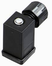 Schwarzes, rechteckiges mechanisches Bauteil, oben mit einem metallischen Anschluss. Verwendet für elektronische Verbindungen.