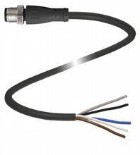 Schwarzes Kabel mit einem Metallstecker an einem Ende und offenen farbigen Drähten am anderen Ende.