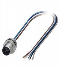 Ein Kabel mit mehreren farbigen Drähten, die aus einem runden Metallstecker mit 5-poligem Anschluss herausführen.