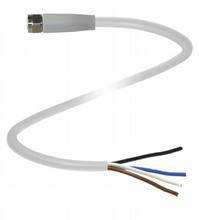 Ein koaxiales Kabel mit offenliegenden Enden, bestehend aus vier Drähten in den Farben Schwarz, Braun, Blau und Weiß zur Verwendung in elektronischen Verbindungen.