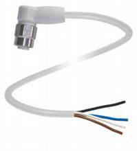 Kabel mit vier freiliegenden Adern in Braun, Blau, Schwarz und Grau, verbunden mit einem metallischen Stecker.