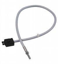 Ein graues, flexibles Kabel mit schwarzem Anschluss und Metallspitze, typischerweise verwendet für Reparaturen an Geräten oder Maschinen.