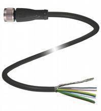 Schwarz isoliertes Kabel mit Steckverbinder auf der einen und freiliegenden farbigen Drähten auf der anderen Seite, geeignet für Elektroanschlüsse.