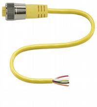 Gelbes Audiokabel mit Metallstecker und offenen Drähten am anderen Ende.