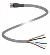 Ein graues Kabel mit offenen Kupferdrähten an einem Ende und einem Stecker am anderen Ende.
