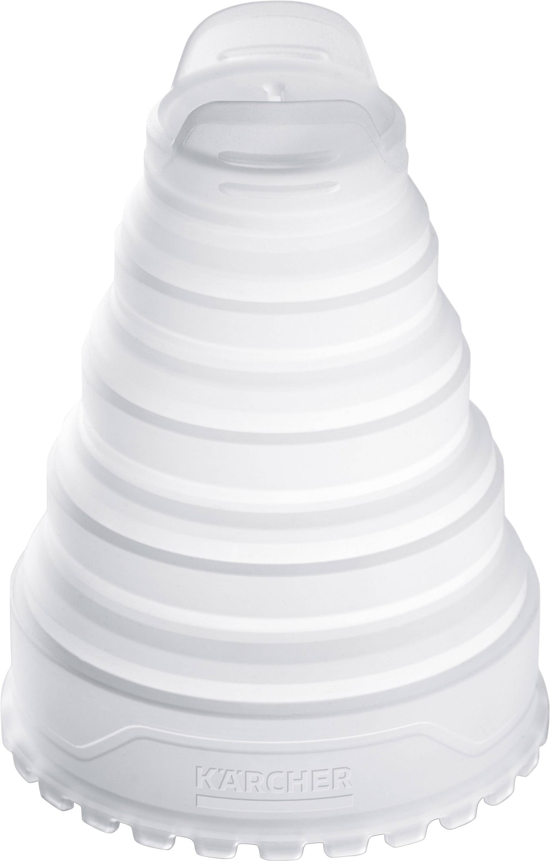 Ein transparenter, weißer, konischer Falttrichter aus Kunststoff, der mit 'KÄRCHER' markiert ist.