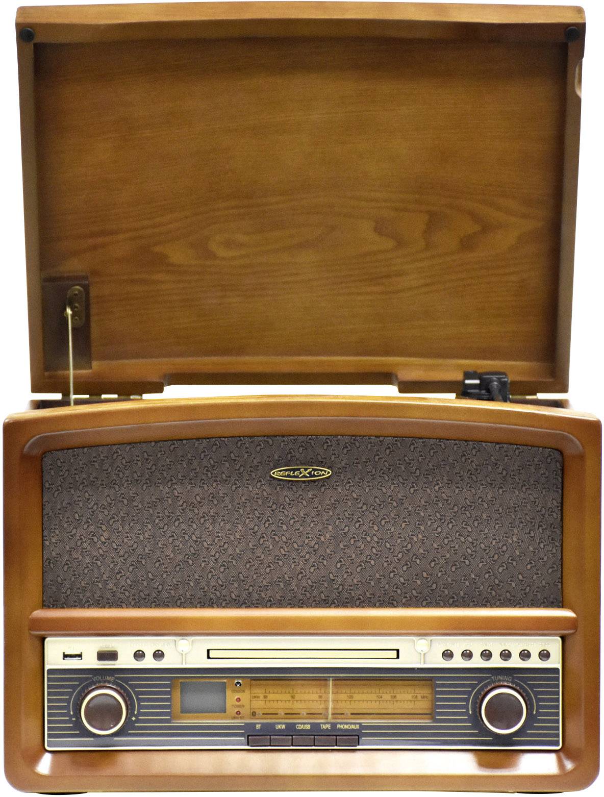 Reflexion HIF1937 Retro Stereoanlage UKW, CD, Kassette, Plattenspieler, USB, Echtholzgehäuse, Aufnahmefunktion, Inkl