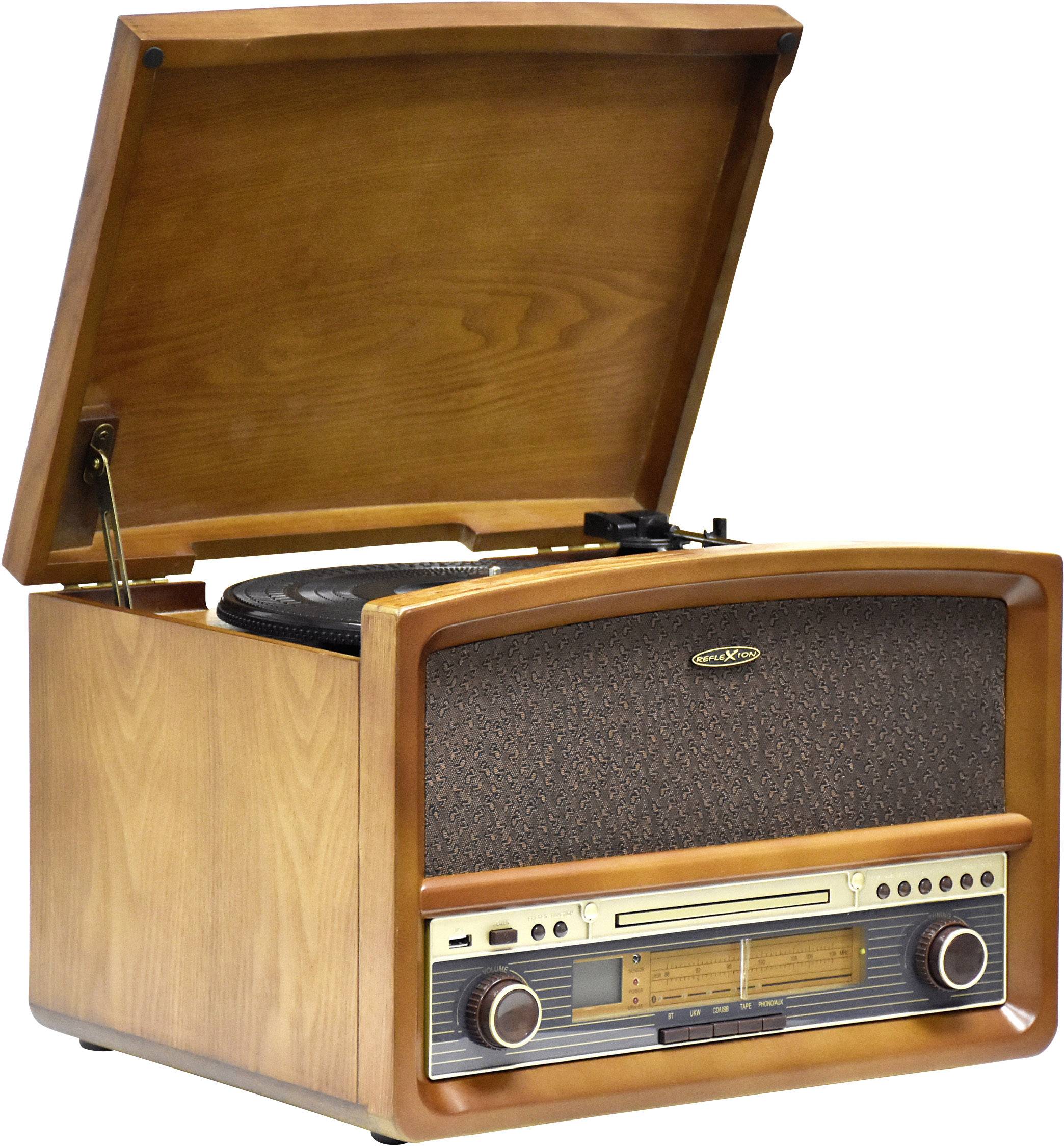 Reflexion HIF1937 Retro Stereoanlage UKW, CD, Kassette, Plattenspieler, USB, Echtholzgehäuse, Aufnahmefunktion, Inkl