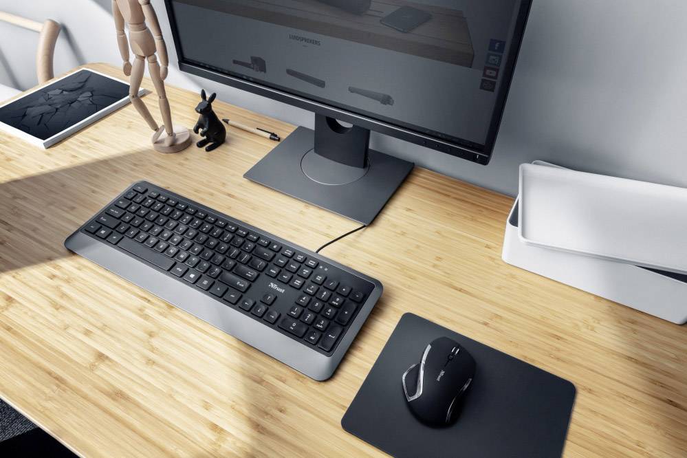 Trust EROU SILENT USB Tastatur Deutsch, QWERTZ, Windows® Schwarz, Grau