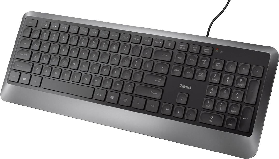 Trust EROU SILENT USB Tastatur Deutsch, QWERTZ, Windows® Schwarz, Grau
