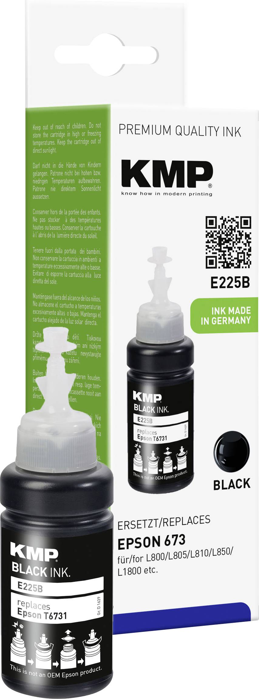 KMP Nachfülltinte ersetzt Epson T6731 Kompatibel Schwarz 70 ml E225B 1639,0001