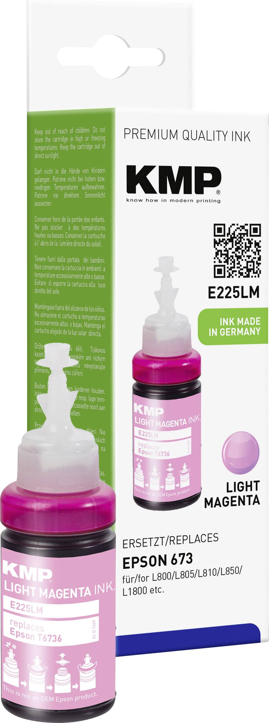 KMP Nachfülltinte ersetzt Epson 673, T6736, C13T67364A Kompatibel Light Magenta E225LM 1639,0046