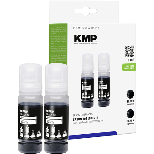 KMP Nachfülltinte ersetzt Epson 105, T00Q1 Kompatibel 2er-Pack Schwarz E186 1643,0001