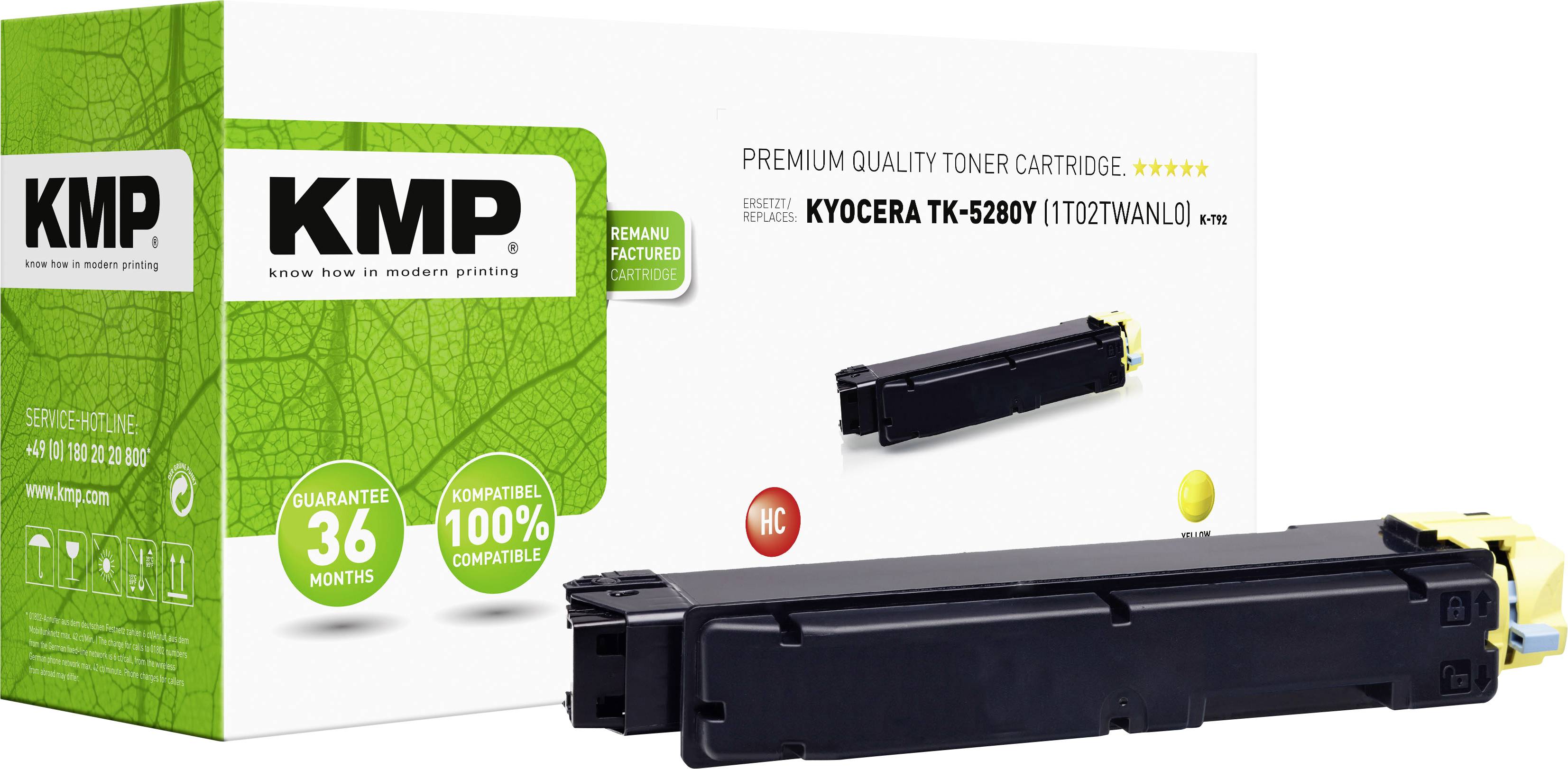 Tonerpatrone KMP TK-5280Y für Kyocera-Drucker, 100% kompatibel, Kapazität für 11.000 Seiten. Enthält Vorschau des Produkts auf der Verpackung.
