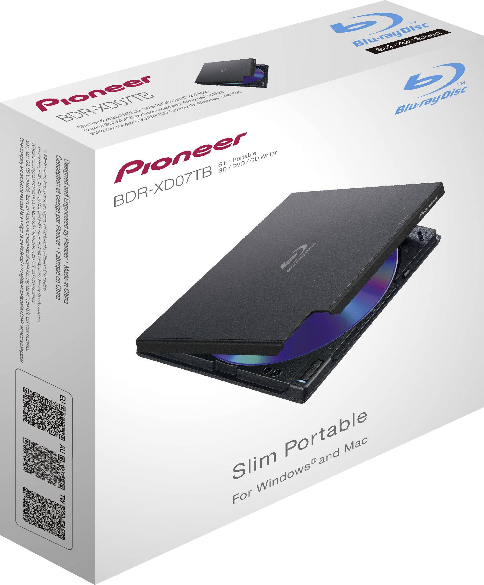 Pioneer BDR-XD07TB Blu-ray Brenner Extern Retail USB 3.2 Gen 1 (USB 3.0) Schwarz