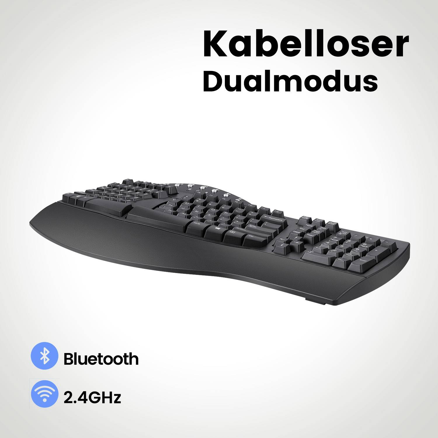 Perixx PERIBOARD-612BDE Bluetooth® Tastatur Deutsch, QWERTZ Schwarz Ergonomisch, Handballenauflage, Multimediatasten