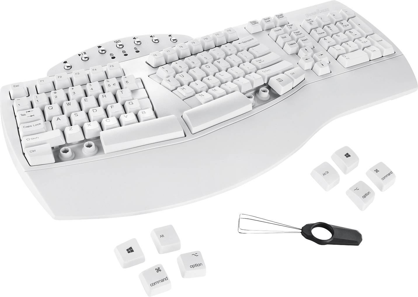 Perixx PERIBOARD-612WDE Bluetooth® Tastatur Deutsch, QWERTZ Weiß Ergonomisch, Handballenauflage, Multimediatasten