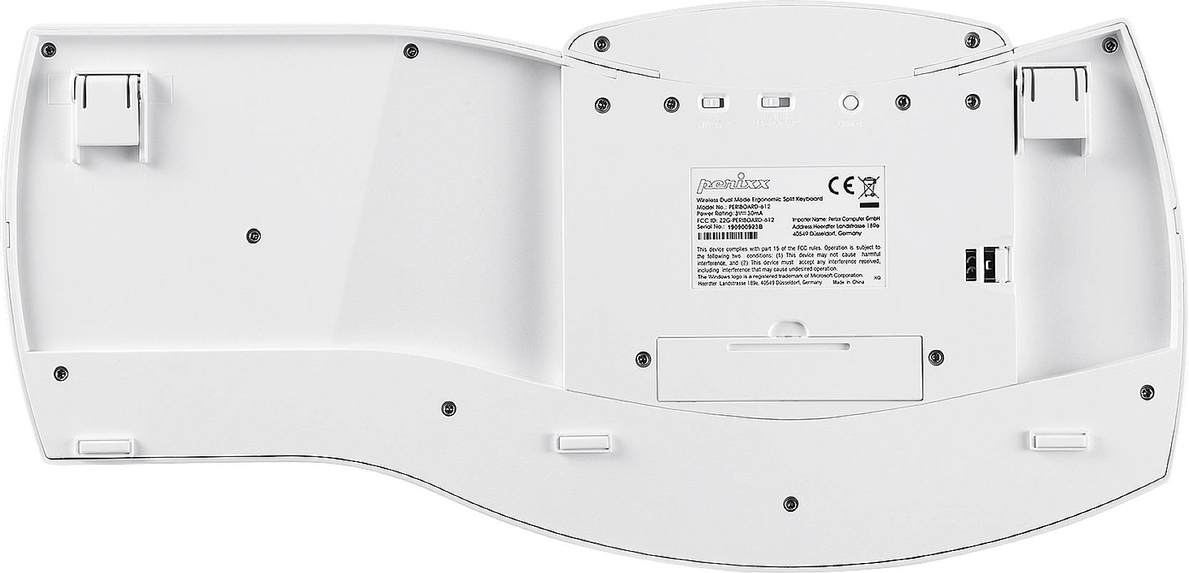 Perixx PERIBOARD-612WDE Bluetooth® Tastatur Deutsch, QWERTZ Weiß Ergonomisch, Handballenauflage, Multimediatasten