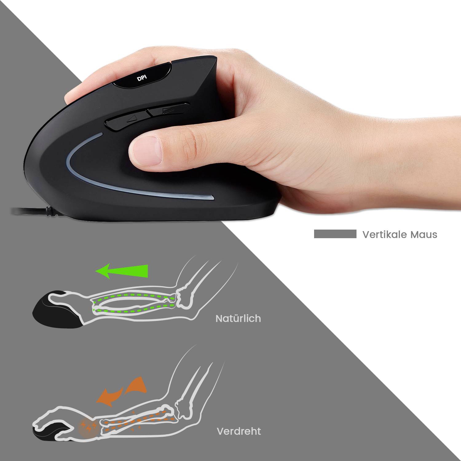 Perixx PERIDUO-505BDE USB Tastatur, Maus-Set Deutsch, QWERTZ Schwarz Ergonomisch, Handballenauflage, Multimediatasten
