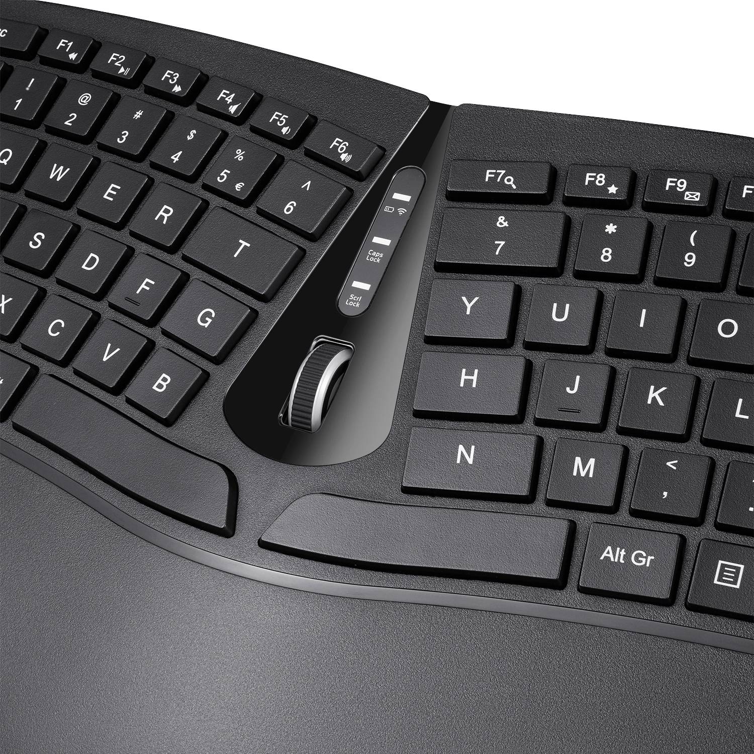 Perixx PERIDUO-606BDE Funk Tastatur, Maus-Set Deutsch, QWERTZ Schwarz Ergonomisch, Multimediatasten, Handballenauflage
