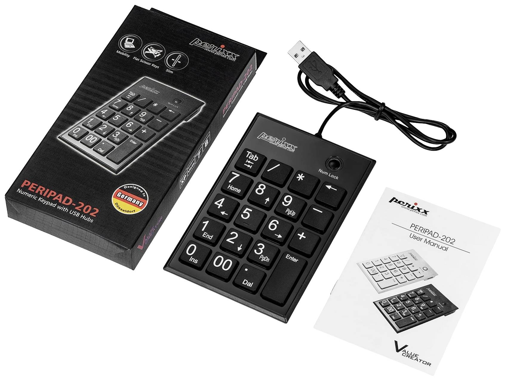 Perixx PERIPAD-202 H B USB Nummernblock Multimediatasten Schwarz