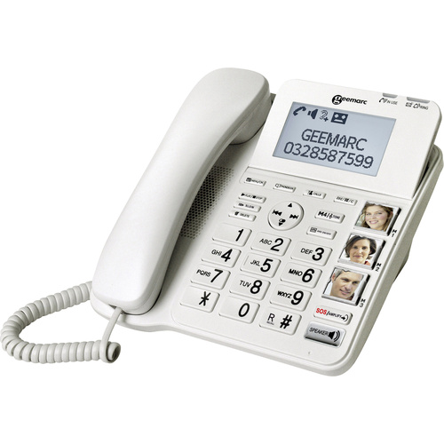 Geemarc CL595 Schnurgebundenes Seniorentelefon Anrufbeantworter, Freisprechen, Optische Anrufsignalisierung, für Hörgeräte