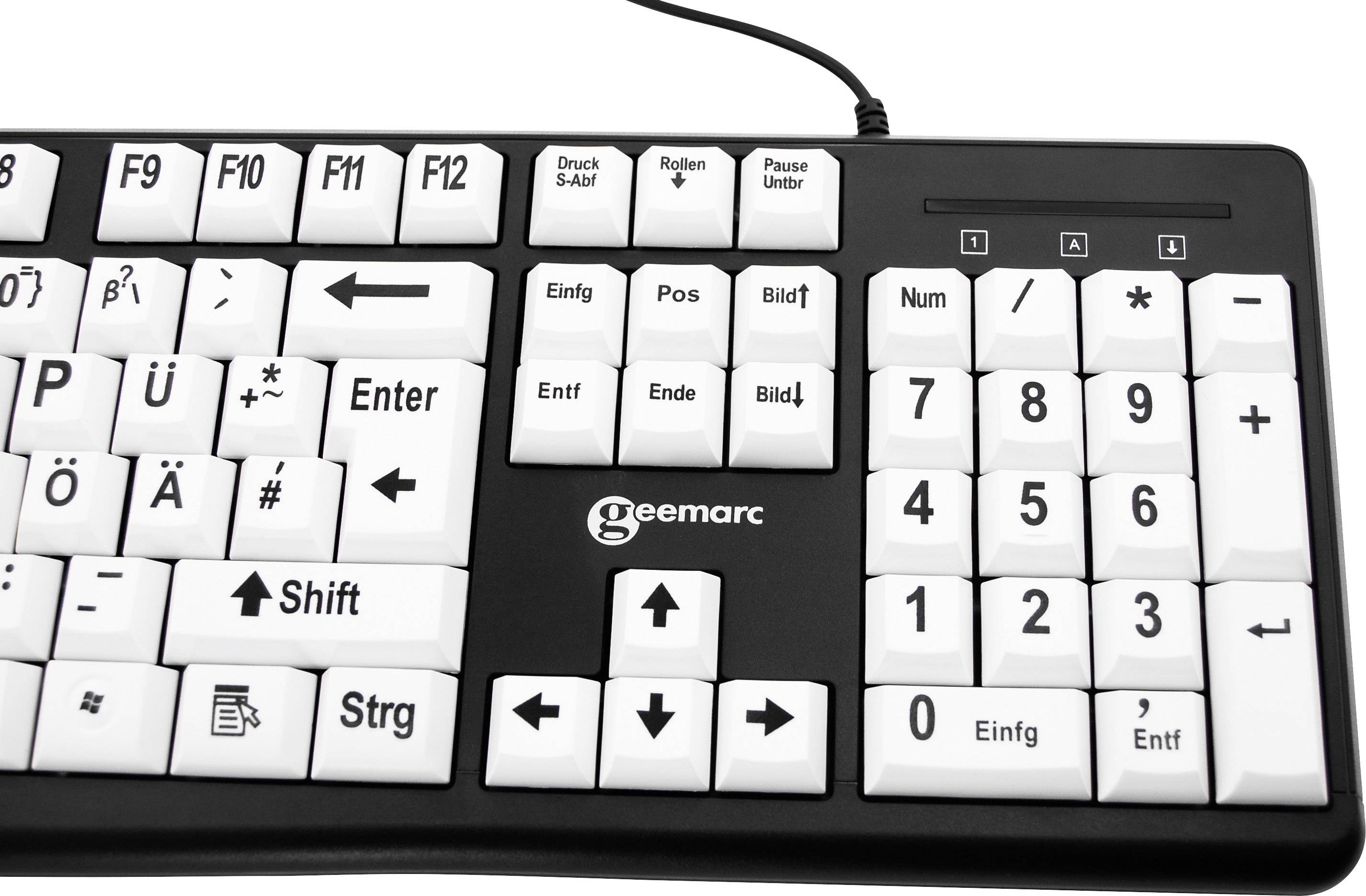 Geemarc KBSV3 USB Tastatur Deutsch, QWERTZ Weiß, Schwarz Extragroße Tasten, Multimediatasten, USB-Anschluss
