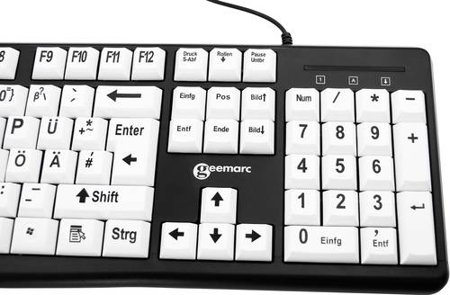 Geemarc KBSV3 USB Tastatur Deutsch, QWERTZ Weiß, Schwarz Extragroße Tasten, Multimediatasten, USB-