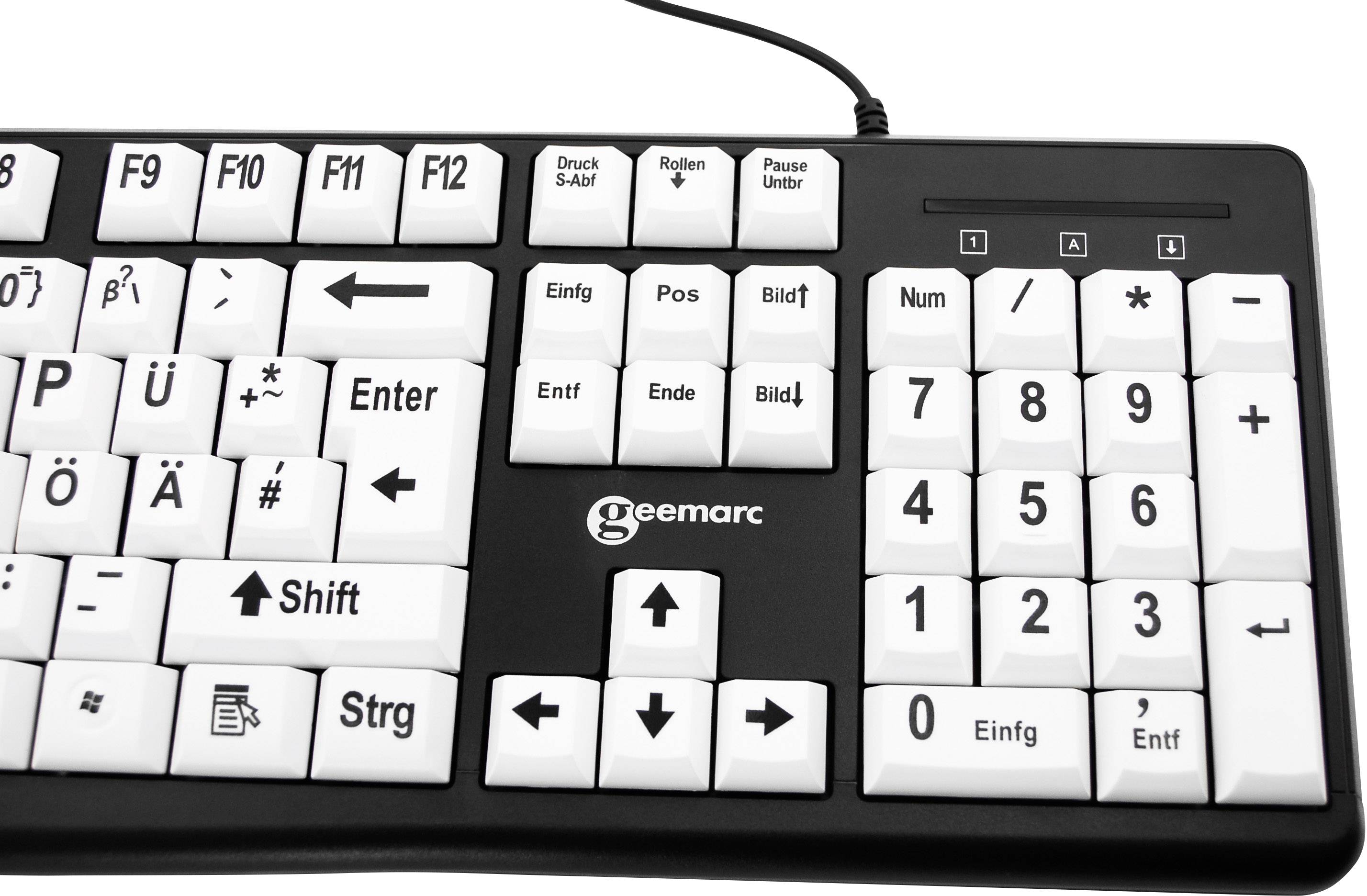 Geemarc KBSV3 USB Tastatur Deutsch, QWERTZ Weiß, Schwarz Extragroße Tasten, Multimediatasten, USB-Anschluss