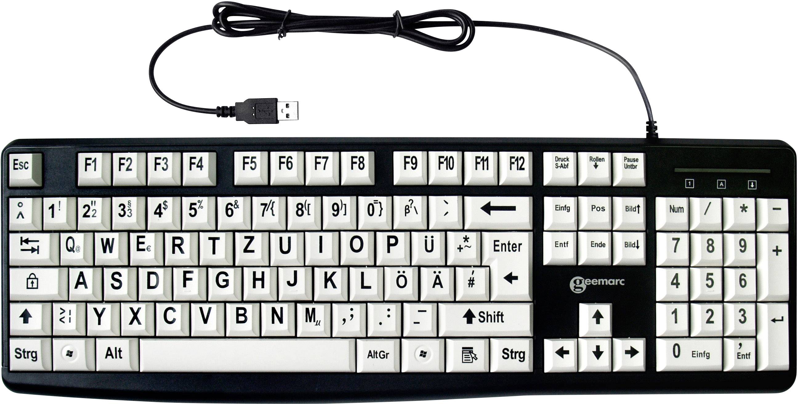 Geemarc KBSV3 USB Tastatur Deutsch, QWERTZ Weiß, Schwarz Extragroße Tasten, Multimediatasten, USB-Anschluss