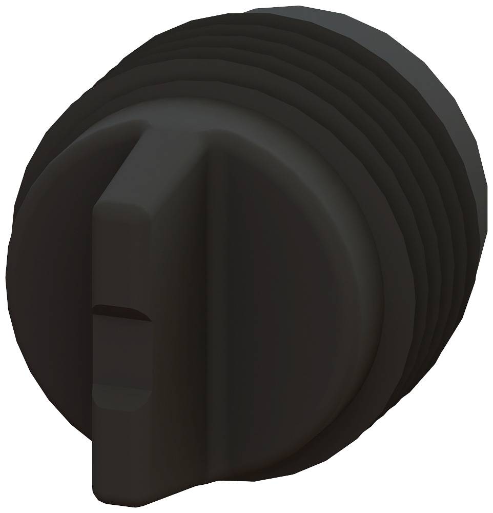 Schwarzer Drehknopf mit gerilltem Rand und zentralem Griff für Handhabung, typischerweise zur Steuerung von Geräten oder Maschinen.