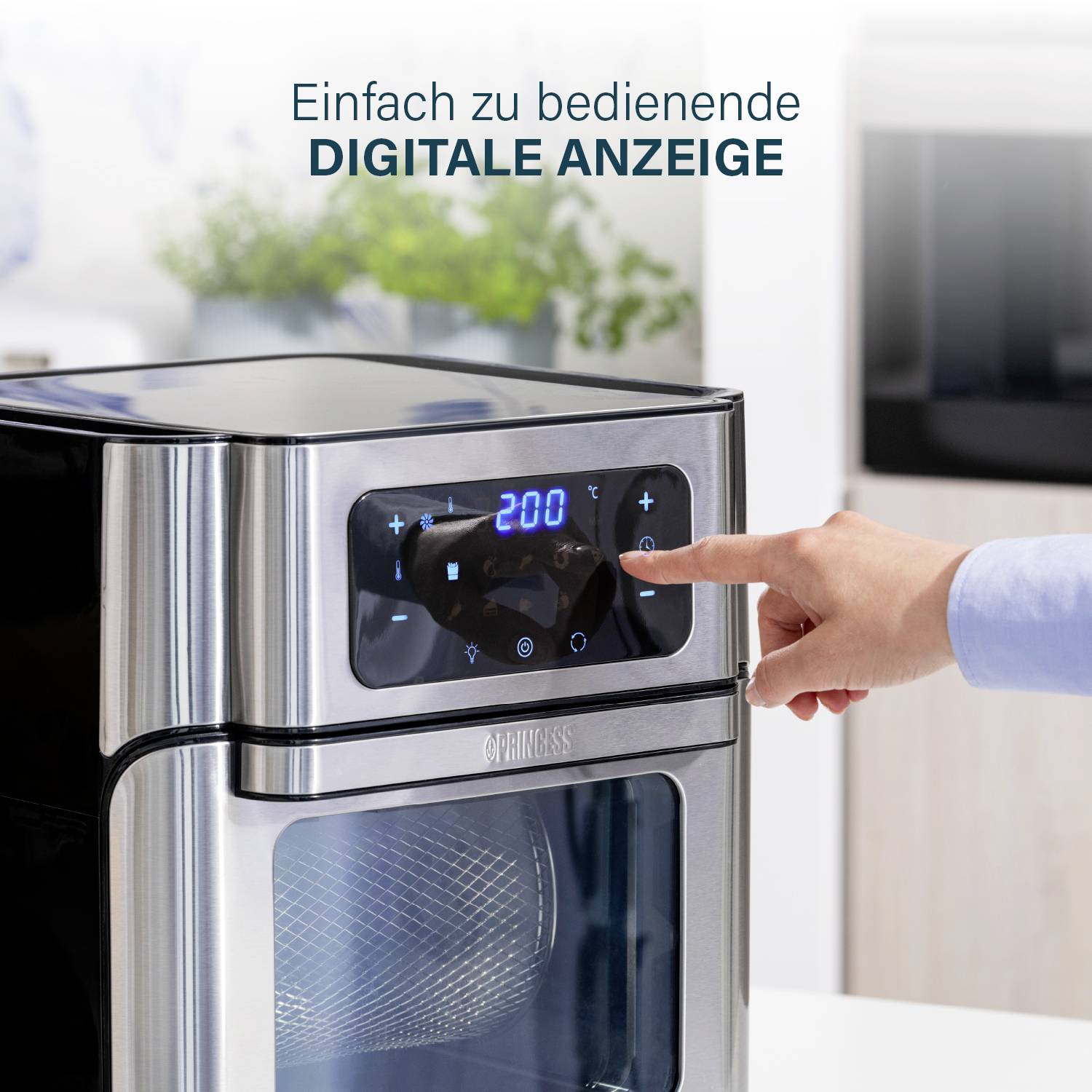 Princess Aerofryer Heißluft-Ofen 10l 1500W mit Display Schwarz, Silber