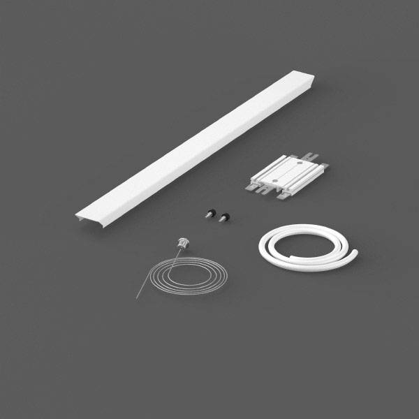Enthält: ein weißes lineares LED-Lichtprofil, zwei Endkappen, ein Paar Schrauben, ein Montagedraht und ein Kabel.