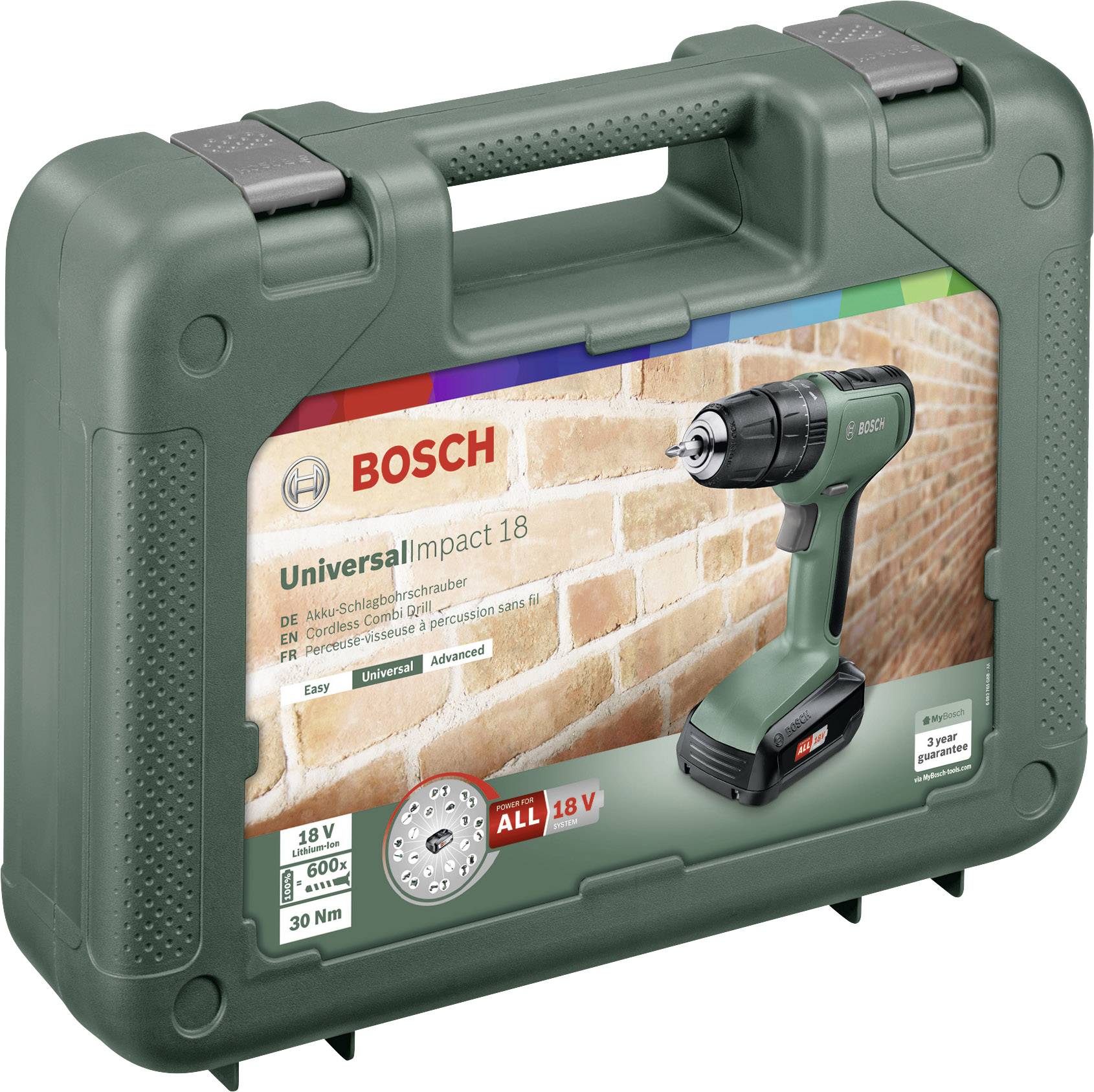 Bosch Home and Garden Universal Impact 18 2-Gang-Akku-Schlagbohrmaschine inkl. Akku, inkl. Koffer, inkl. Ladegerät
