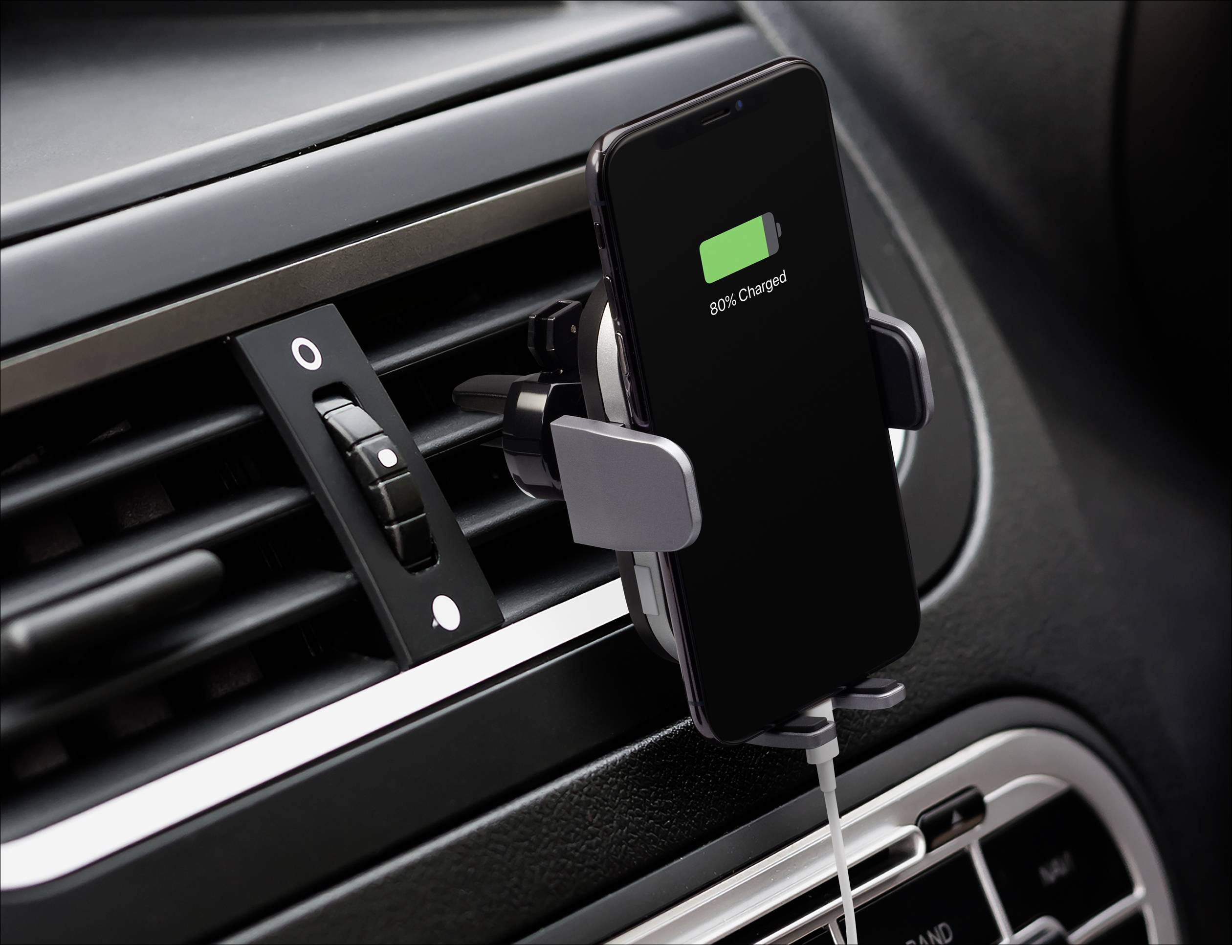 Renkforce RF-4470380 Lüftungsgitter, Saugnapf Handy-Kfz-Halterung mit Induktionsladefunktion 91 - 59mm 4 - 6.5 Zoll