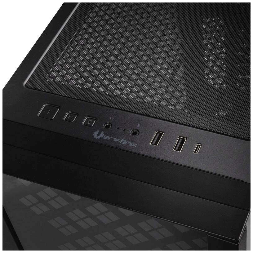 Bitfenix Dawn TG A-RGB Midi-Tower Gaming-Gehäuse Schwarz Integrierte Beleuchtung, 2 vorinstallierte Lüfter, 1 Vorinstallierter LED Lüfter, Seitenf