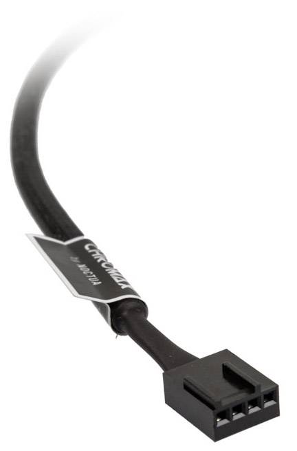 Schwarzes 4-poliges Kabel mit kleinem Kunststoffstecker, geeignet für den Anschluss in Computern oder elektronischen Geräten.