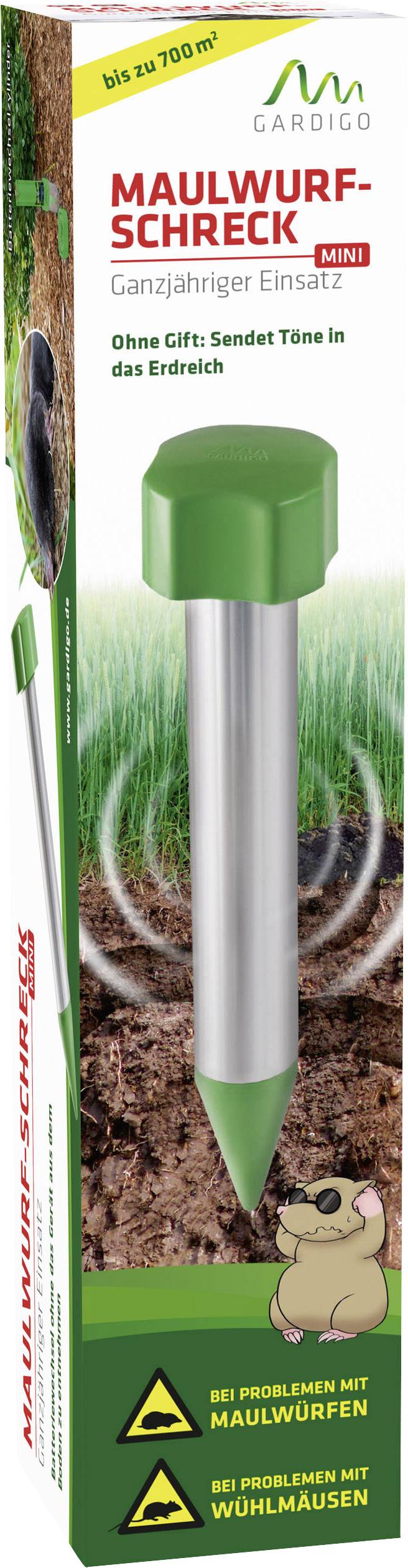 Gardigo Chaser Mini Wühlmausvertreiber Funktionsart Vibration Wirkungsbereich 700m² 1St.