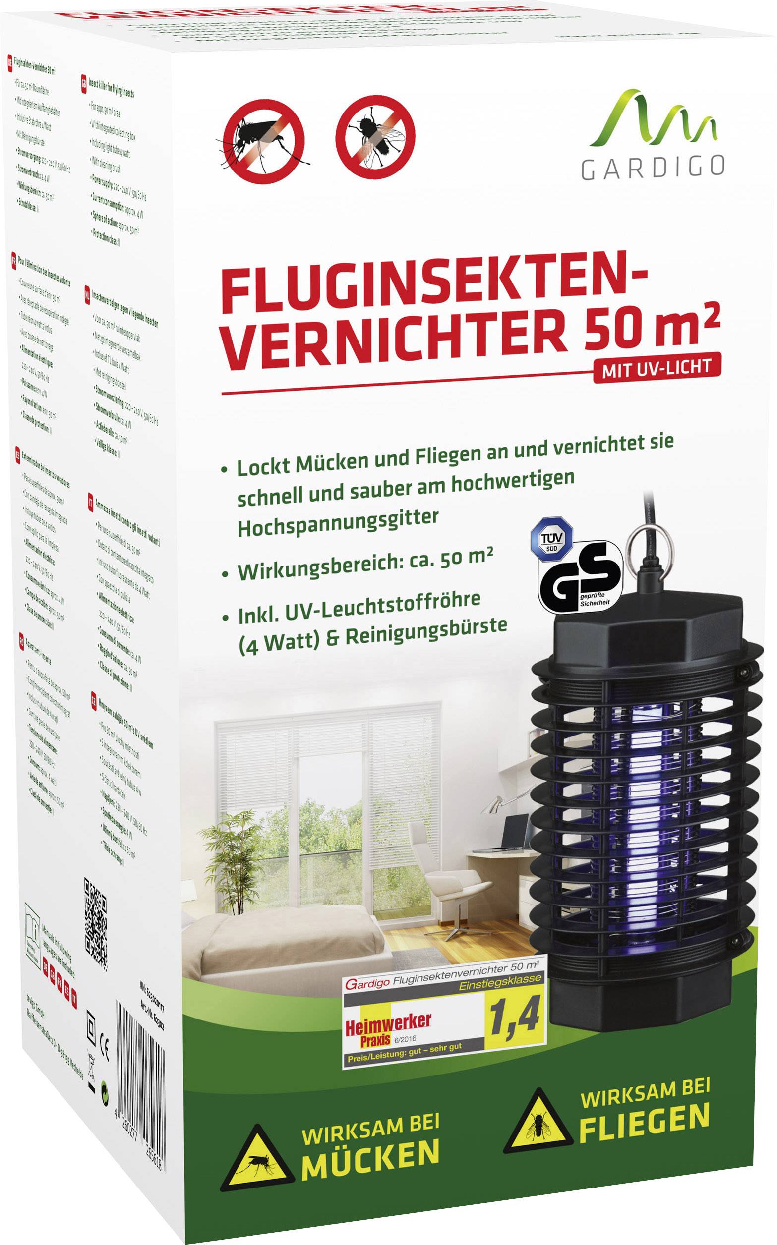 Gardigo Jr.50 62302 UV-Insektenfänger UV-Licht, Stromgitter 4W (Ø x H) 120mm x 238mm Schwarz 1St.