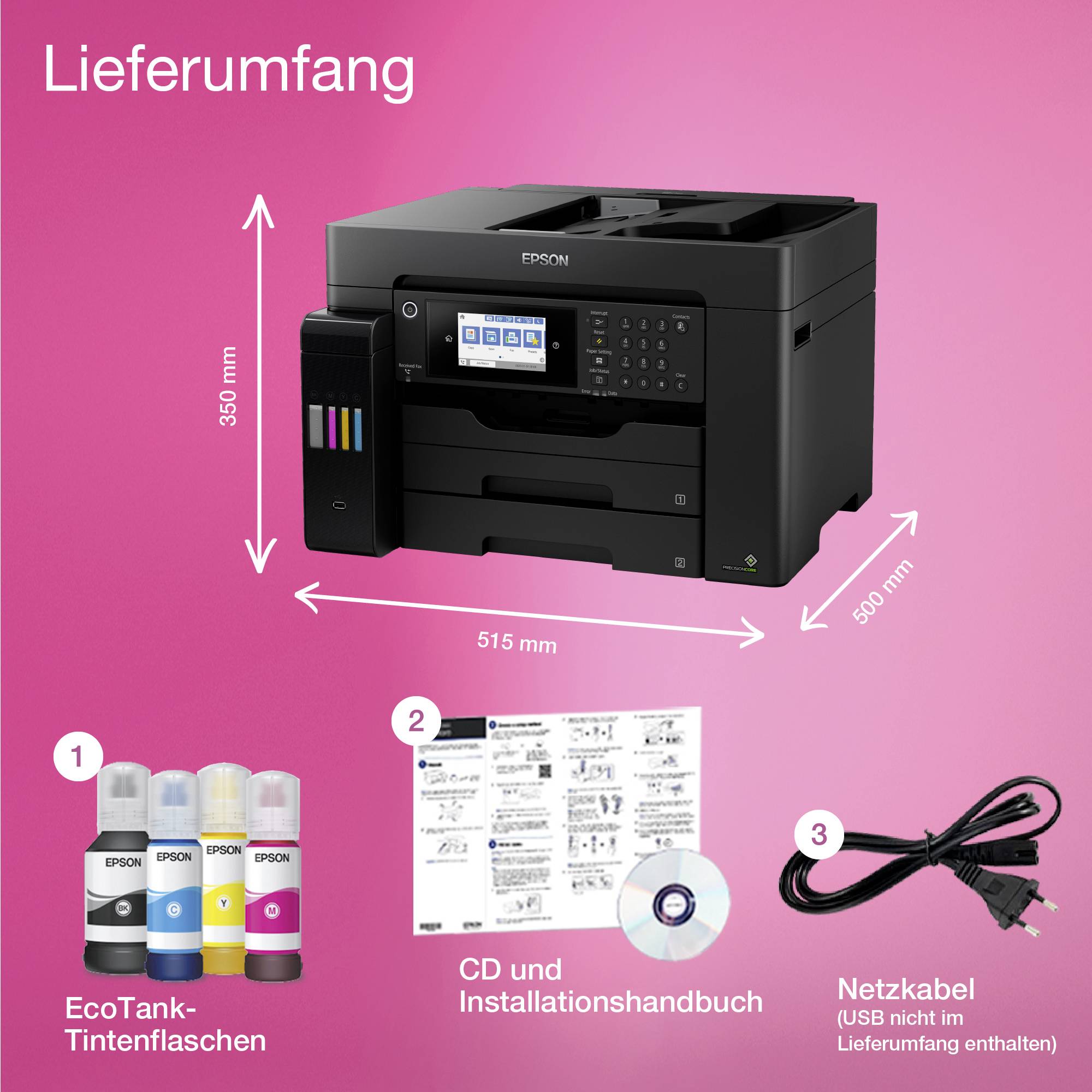 Epson EcoTank ET-16650 Multifunktionsdrucker Tintenstrahl Farbe A3, A3+ Drucker, Scanner, Kopierer, Fax Tintentank-System, LAN, WLAN, ADF