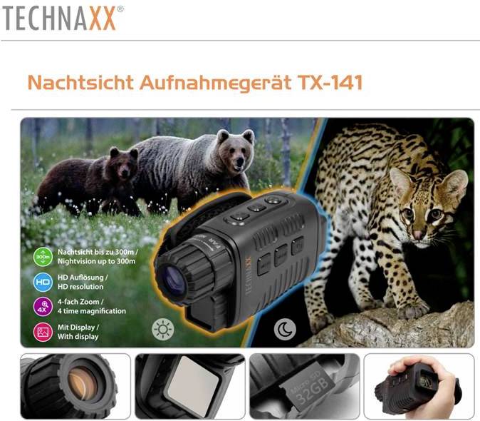 Technaxx Night Vision TX-141 4862 Nachtsichtgerät mit Digitalkamera 4 x 24 mm Generation Digital