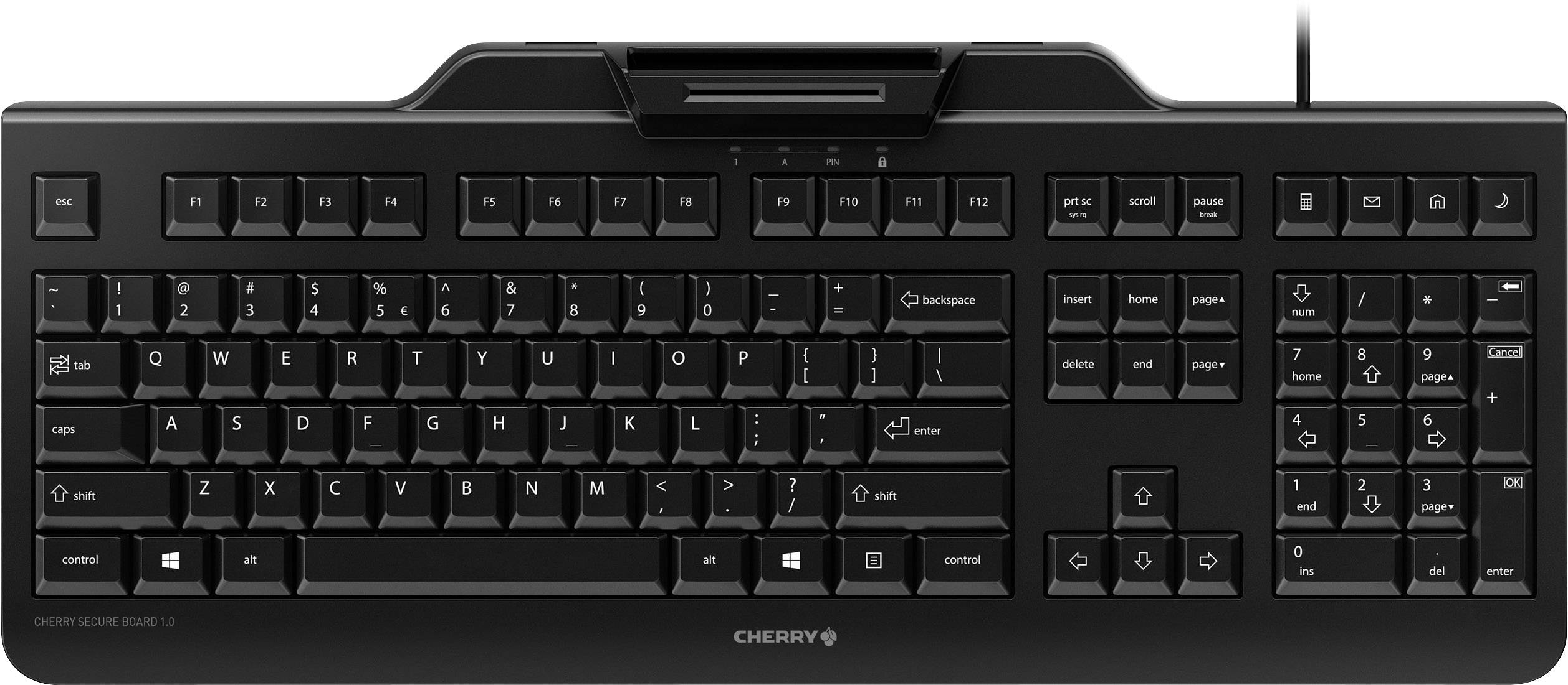 CHERRY Secure Board 1.0 USB Tastatur US-Englisch, QWERTY Schwarz Chipkarten-Leser