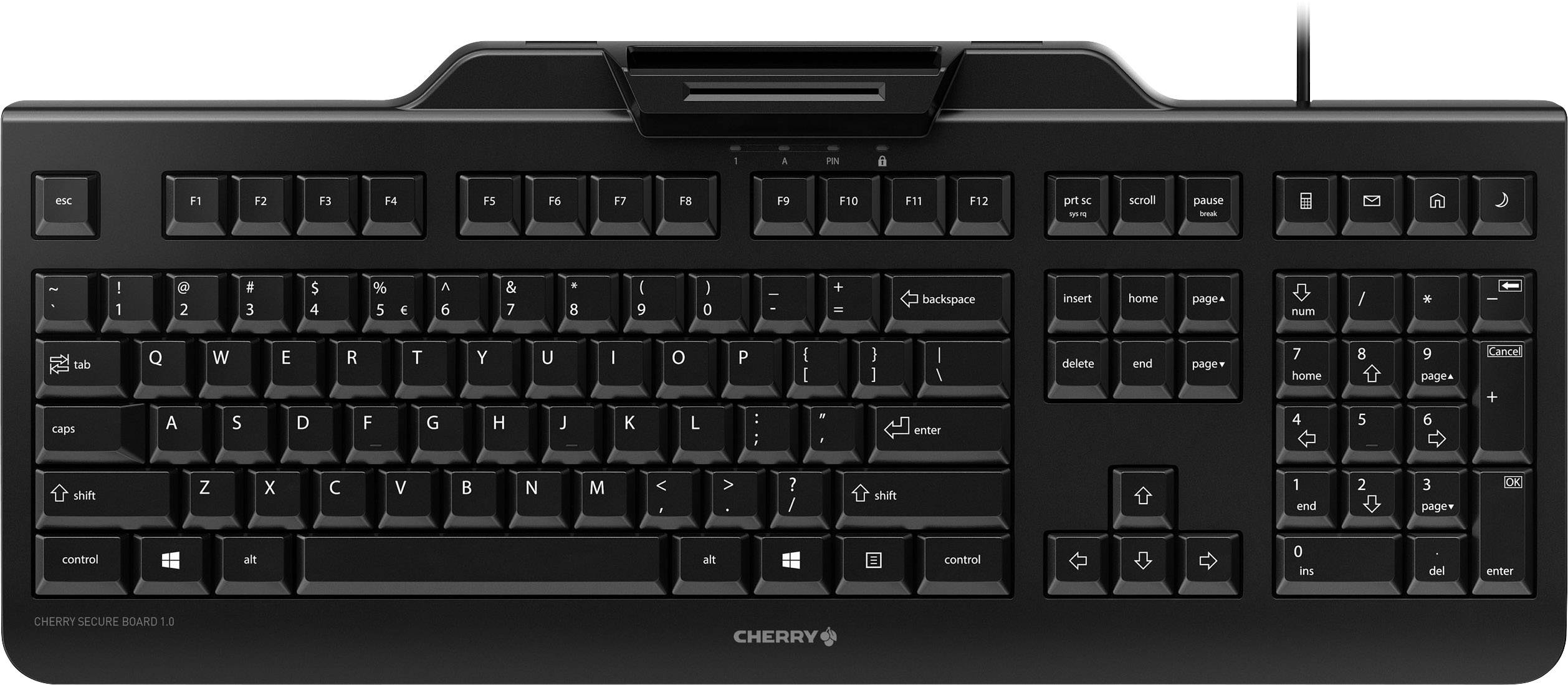 CHERRY Secure Board 1.0 USB Tastatur Französisch, AZERTY Schwarz Chipkarten-Leser
