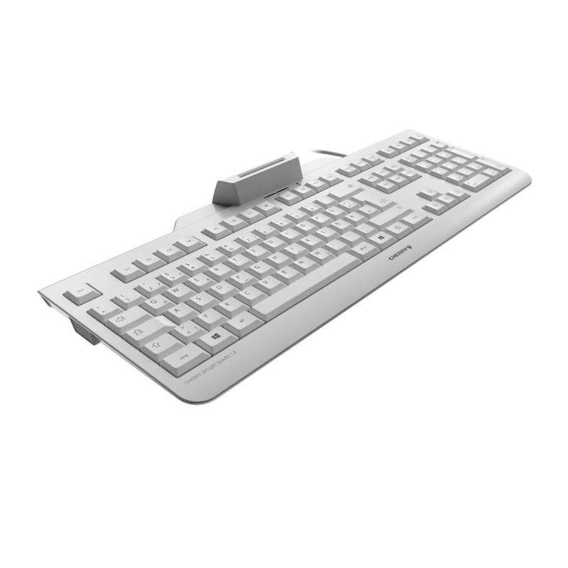 CHERRY Secure Board 1.0 USB Tastatur Schweiz, QWERTZ Weiß, Grau Chipkarten-Leser