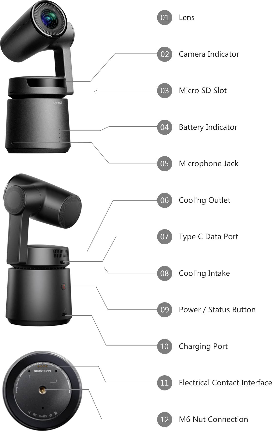 Obsbot Tail AI Camera AI-Kamera 12.4 Megapixel Opt. Zoom: 3.5 x inkl. Akku