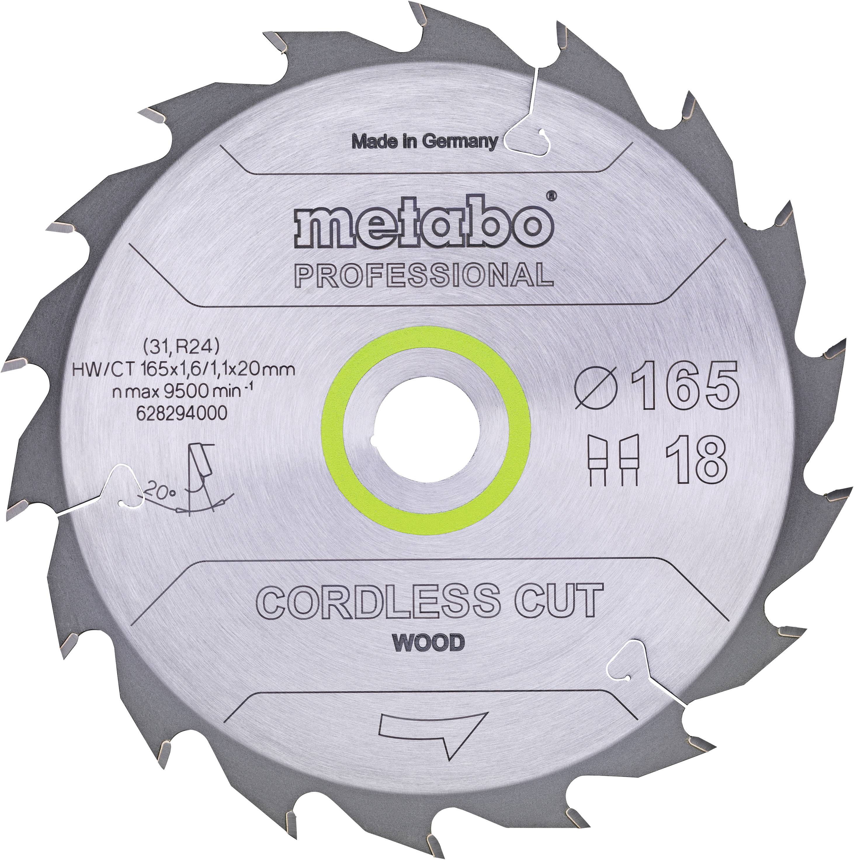 Metabo CORDLESS CUT WOOD 628294000 Kreissägeblatt 165 x 20 x 1.1 mm Zähneanzahl: 18 1 St.